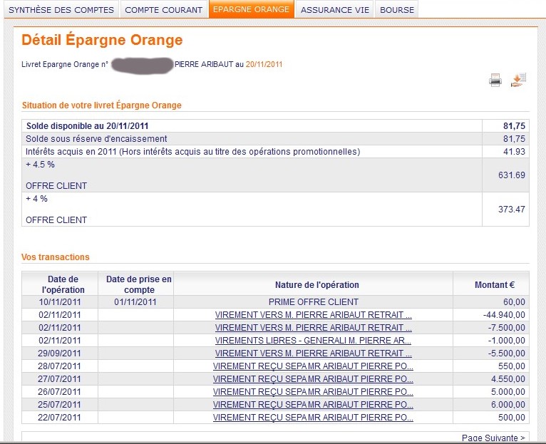 zetrader solde livret epargne orange 20 novembre 2011